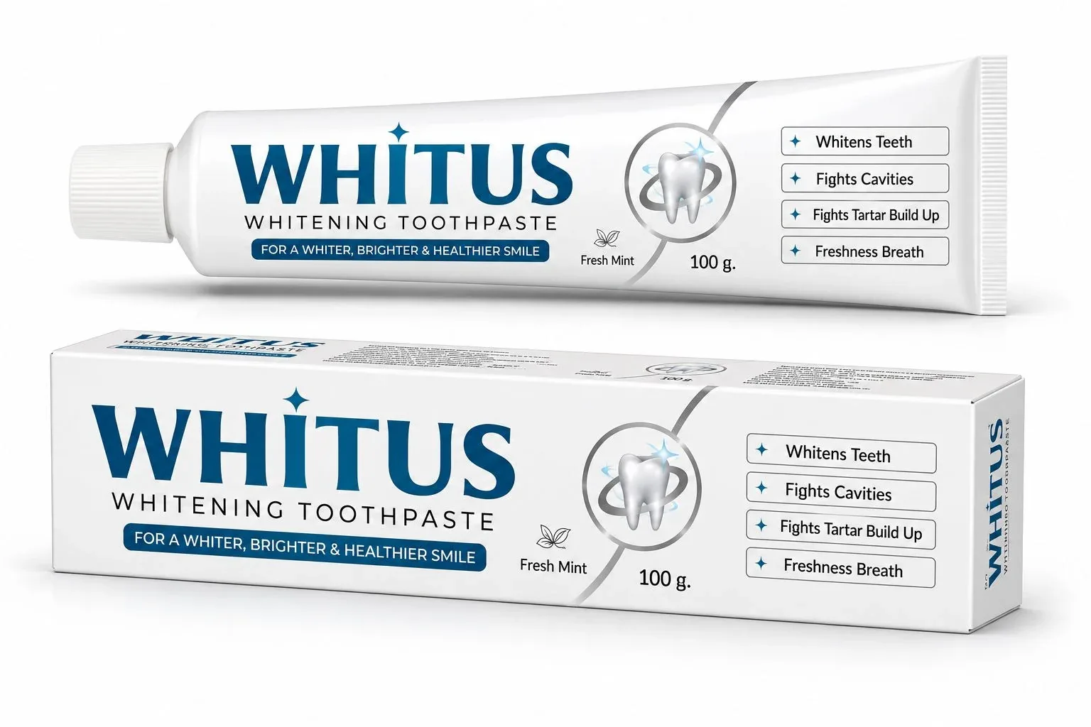 Whitus Whitening Toothpaste tube and carton