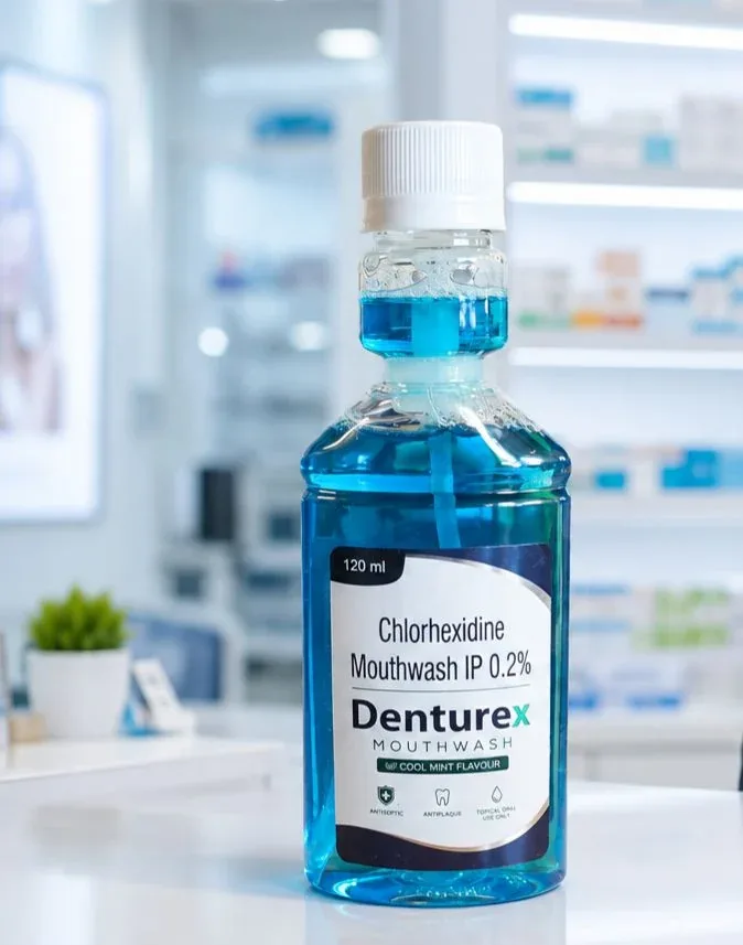Denturex mouthwash bottle